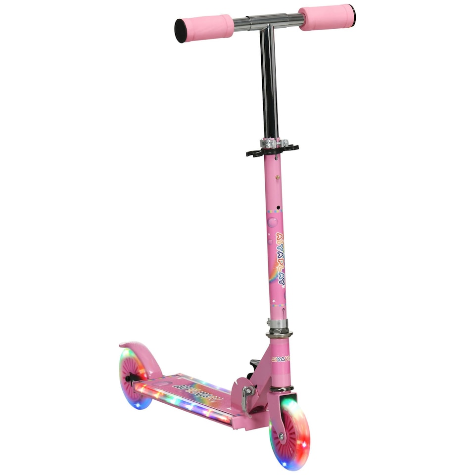 image 1 of HOMCOM Kids Scooter 2 Wheels W/ Lights Music Adjustable Height Foldable - Pink