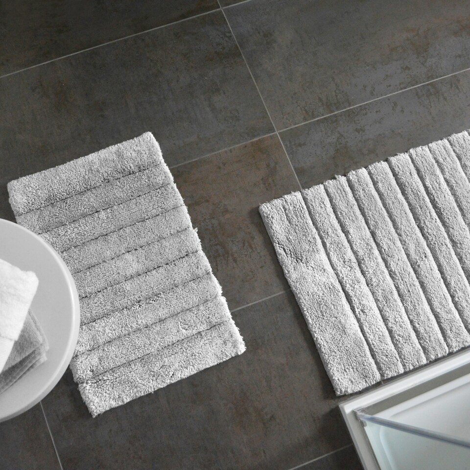 image 1 of Marlow Ribbed Two Piece Bath Mat Set - 100% Cotton (Dove Grey)