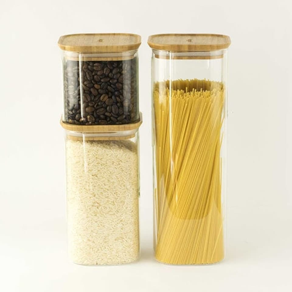 image 1 of Pebbly Square 2200ml Canister With Bamboo Lid