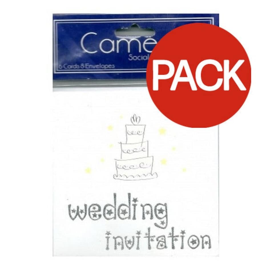 Cameos Cake Wedding Invitation (Pack of 6) - White/Silver - One Size