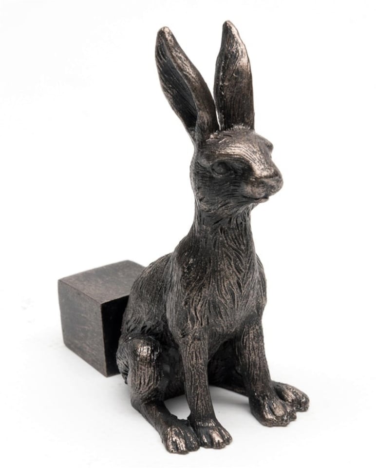 image 1 of Small Bronze Sitting Hare Plant Pot Feet - Set of 3 | Grey