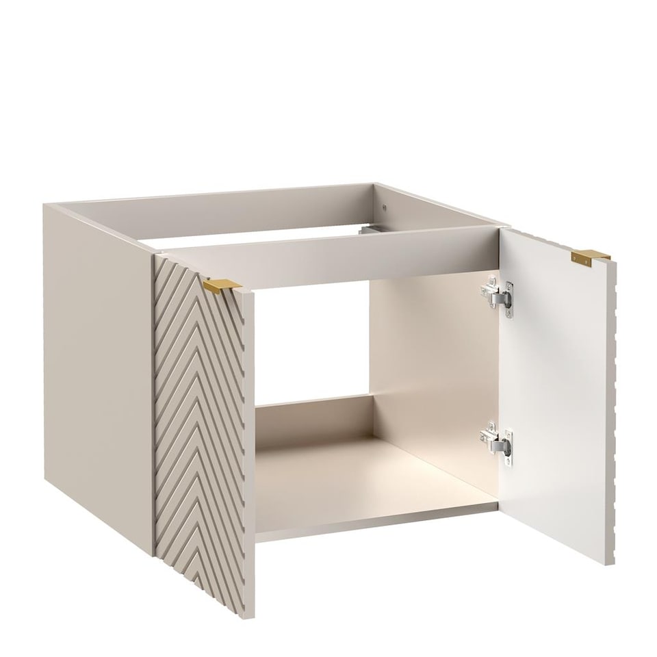 image 1 of Wall Hung Vanity Unit 600mm Bathroom Cabinet Ribbed Beige White Countertop Cara