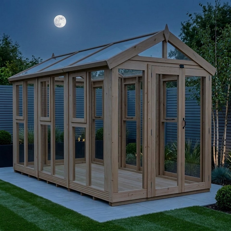 image 1 of 6ft x 12ft Apex Toughened Glass Greenhouse - Pressure Treated Timber - L183 x W366 x H210 cm - Natural