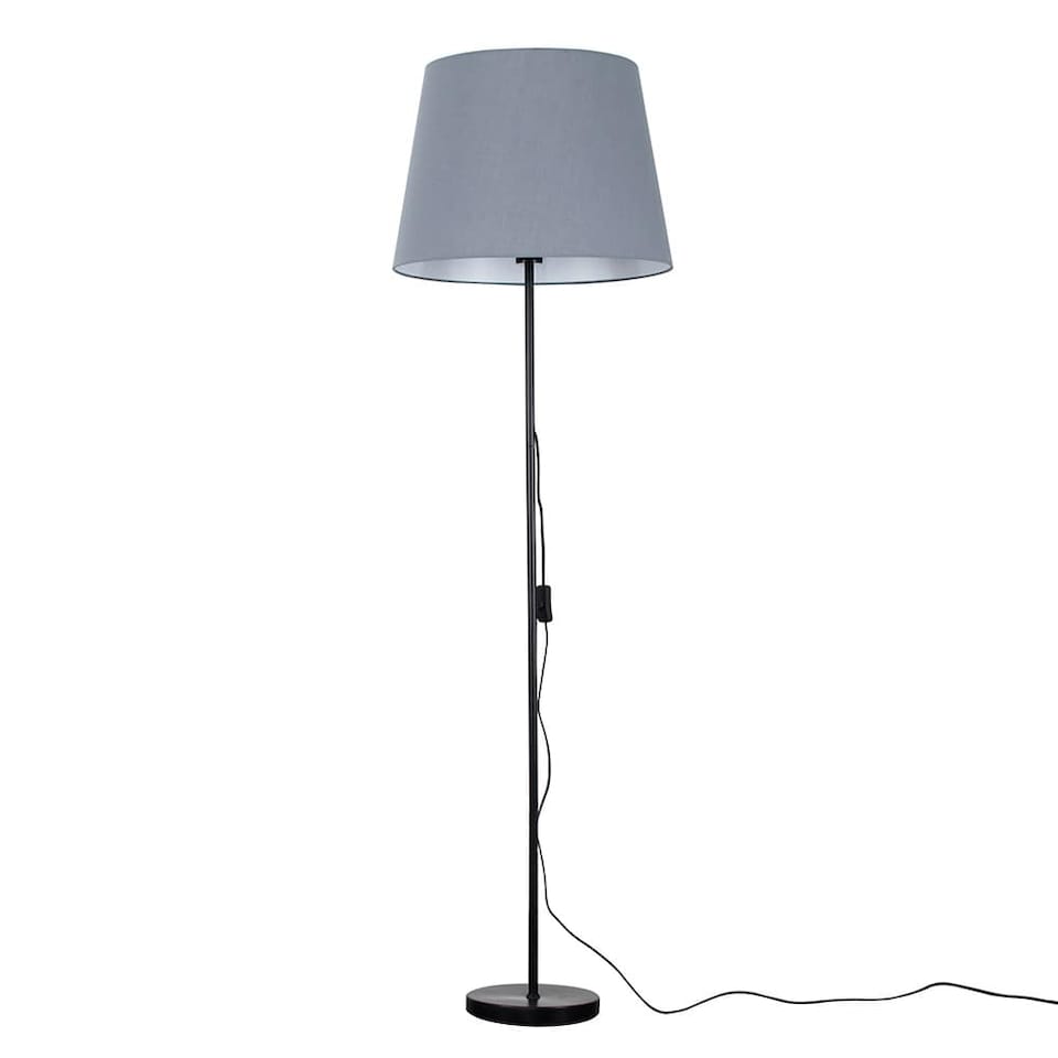 image 1 of ValueLights Charlie Black Floor Lamp Grey Taper Shade and Bulb