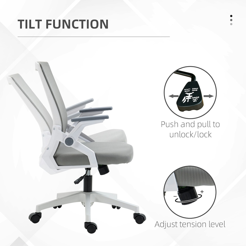 image 1 of Vinsetto Mesh Office Chair with Lumbar Support, Flip-up Arm, Wheels, Grey