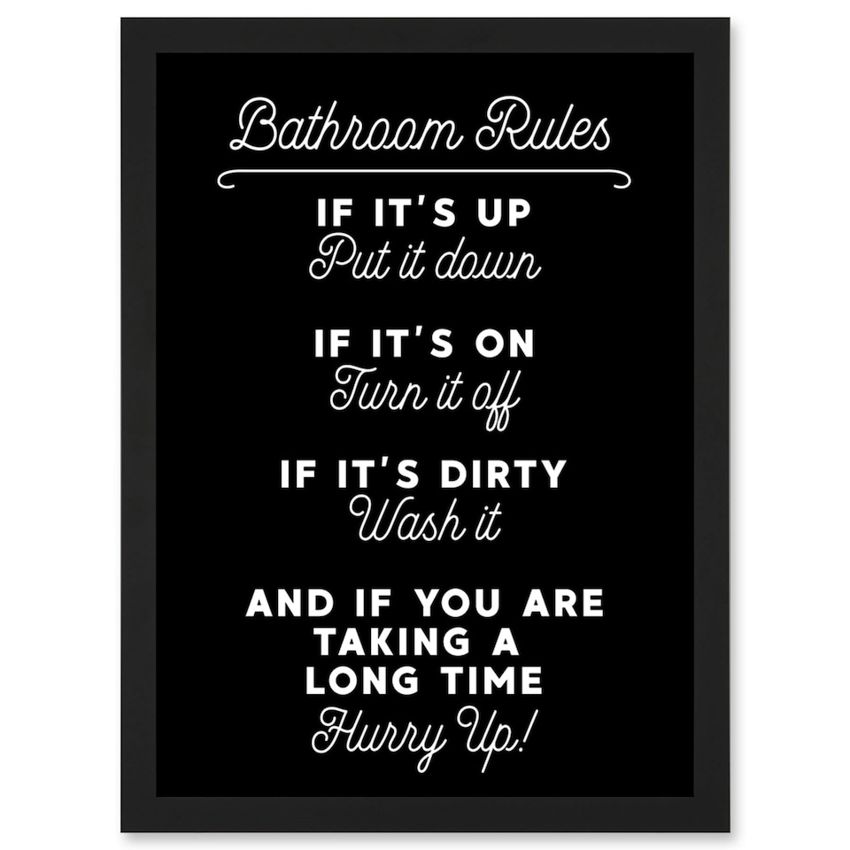image 1 of Funny Bathroom Toilet Rules A4 Black Framed Print
