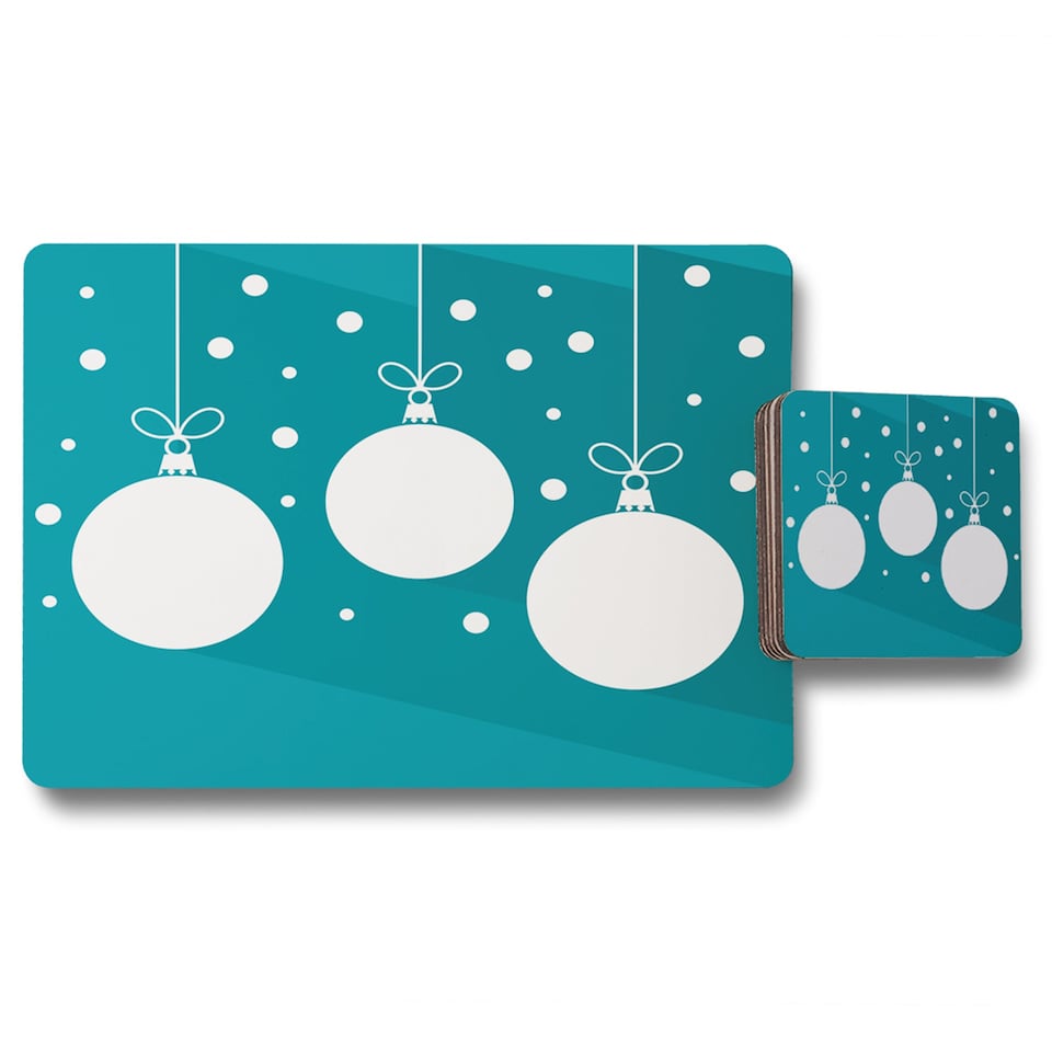 green christmas baubles placemat coaster set | Multi