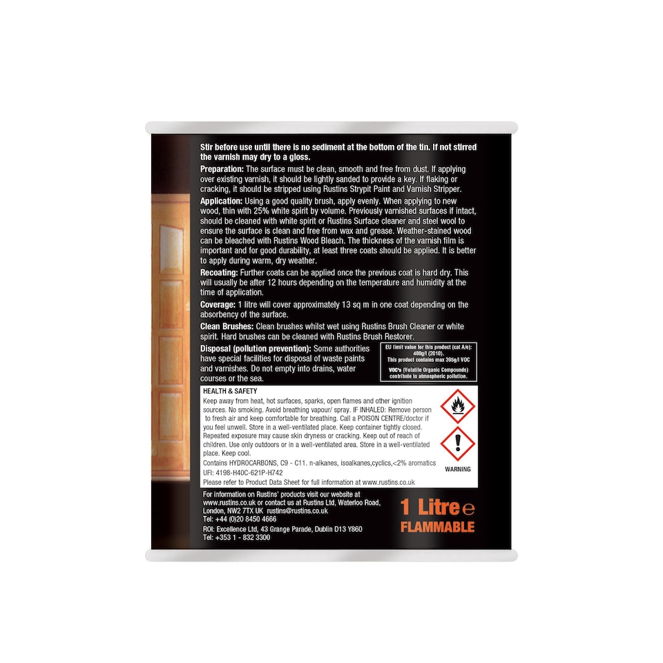 image 1 of Rustins Yacht Varnish Clear Satin 1L