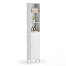 VonHaus Holbrook White Freestanding Tall Bathroom Storage Cabinet with 6 Shelves