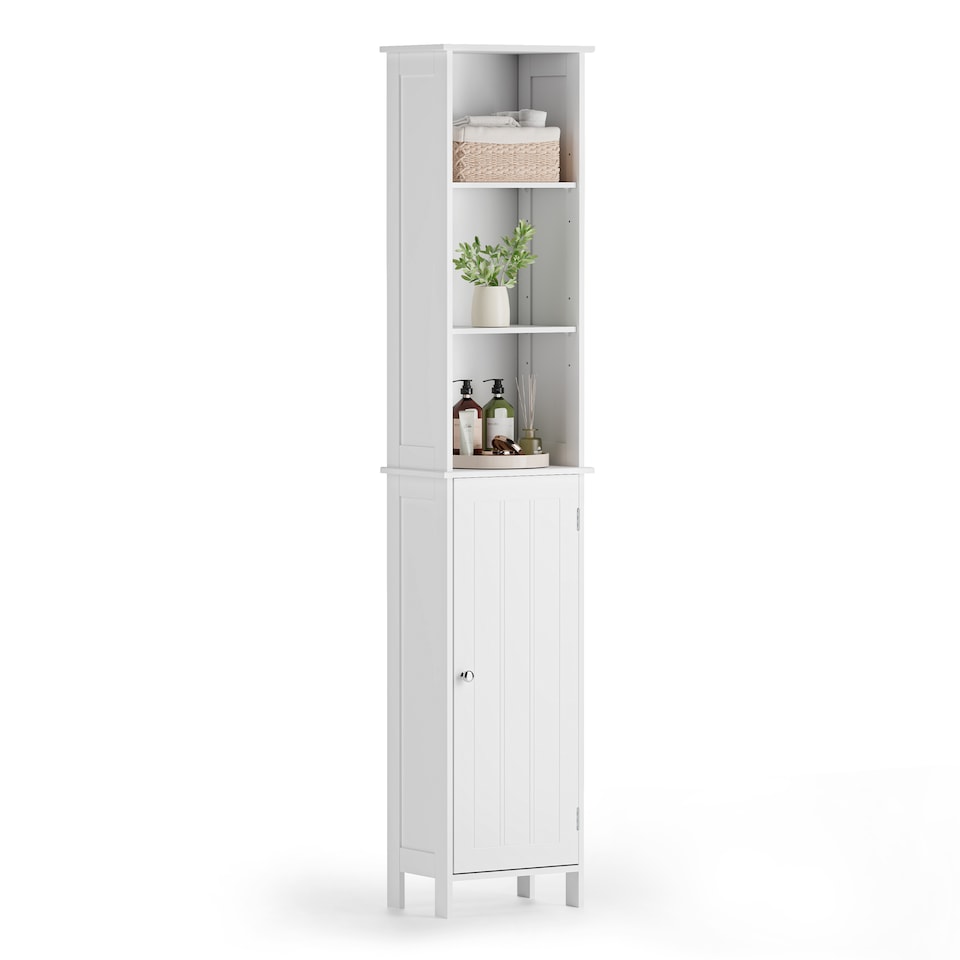 image 1 of VonHaus Holbrook White Freestanding Tall Bathroom Storage Cabinet with 6 Shelves