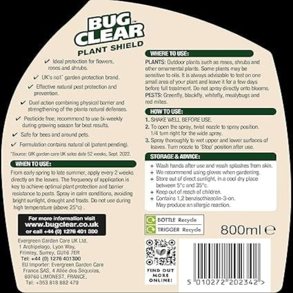 image 1 of BugClear Plant Shield Spray, Insecticide-Free, 800ml RTU