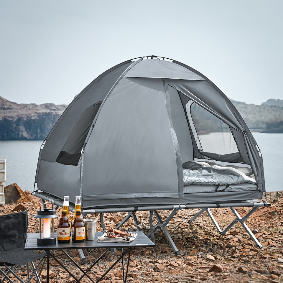 image 1 of SoBuy 2 Person Foldable Camping Tent with Bed, Air Mattress & Sleeping Bag, Gray, 75.9 x 57 x 74 in, 26.59 kg - OGS32-L-HG