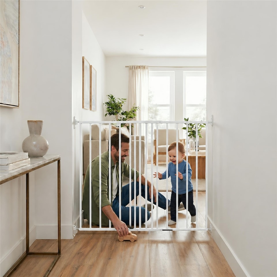 image 1 of Safetots Extra Tall Screw Fitted Baby Stair Gate, 62.5cm - 106.8cm, White, 103.5cm in Height | White | 1