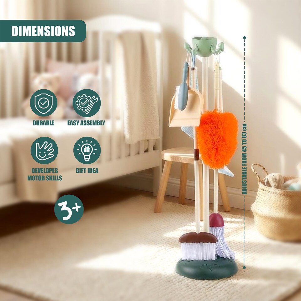 image 1 of The Magic Toy Shop Kids Cleaning Set 6 Pcs Broom Mop Duster Kit Pretend Play Toys