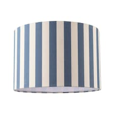 Amparo Blue and Oatmeal Linen Striped Drum Lampshade with Fabric Inner Blue
