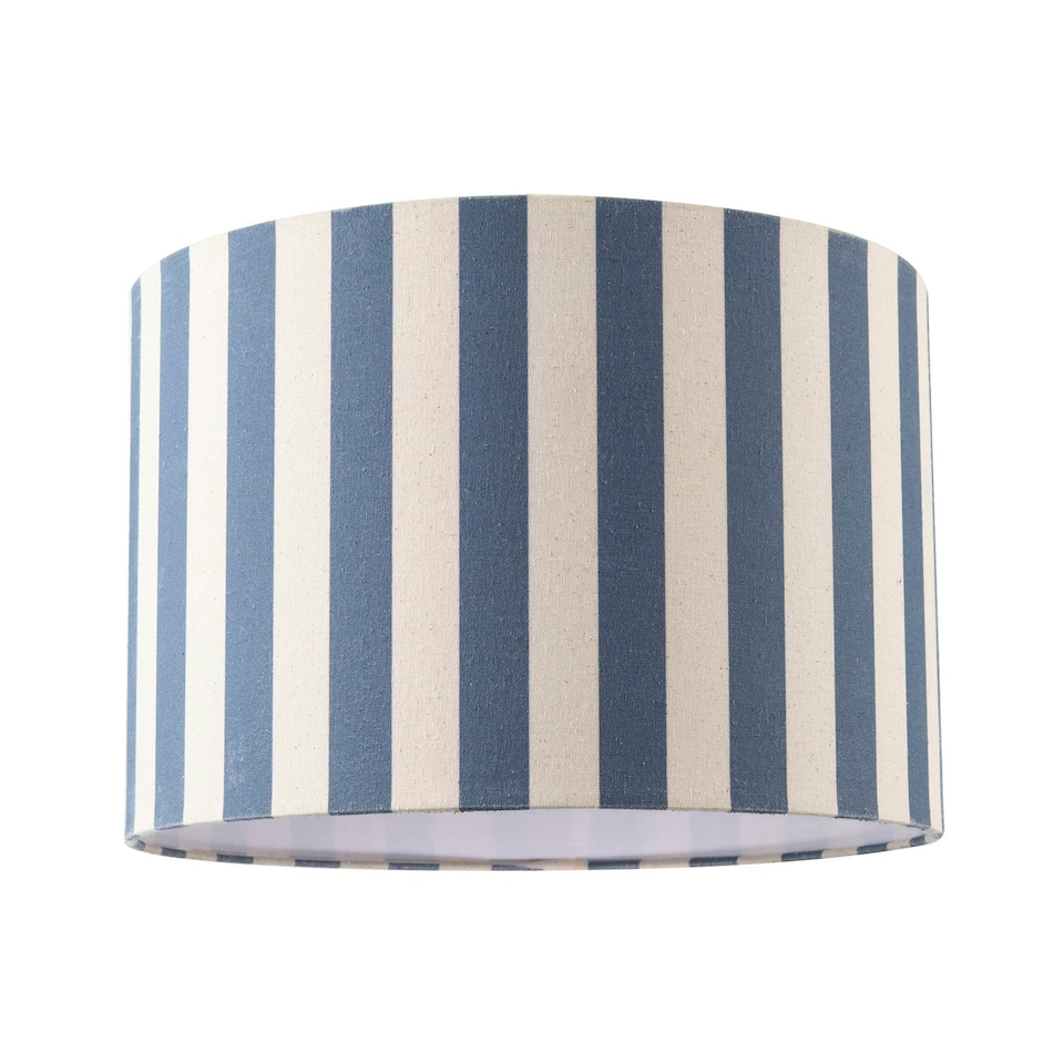 image 1 of Amparo Blue and Oatmeal Linen Striped Drum Lampshade with Fabric Inner Blue