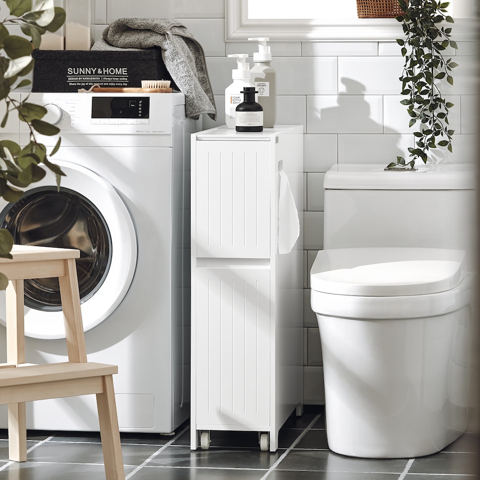 image 1 of SoBuy Narrow Bathroom Cabinet with Wheels, White, 7.9x29.5x23.6 in, 18 kg - BZR111-W