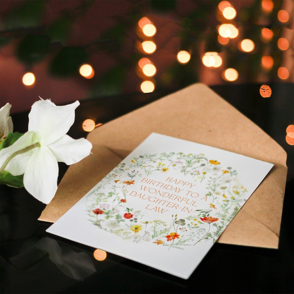 image 1 of Law Simple Delicate Elegant Floral Circle Daughter-in-Law Birthday Card