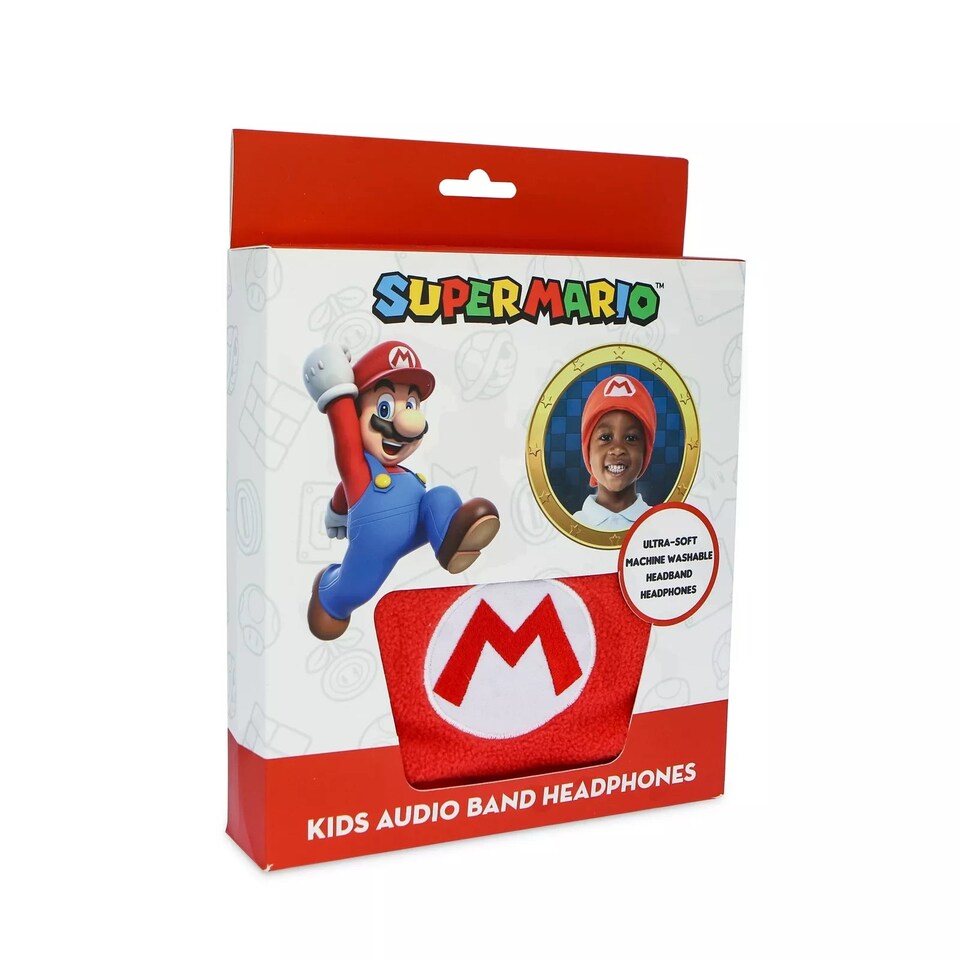 image 1 of Super Mario Kid's Fleece Audio Band Washable Wired Headphones | Red