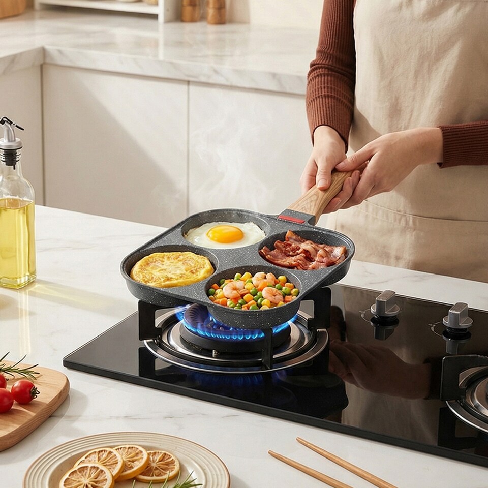 image 1 of Living and Home Multifunctional Non-stick 4 Compartment Frying Pan