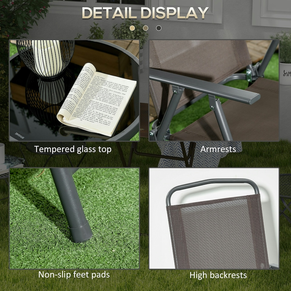 image 1 of Outsunny Patio Bistro Set Folding Chairs & Coffee Table for Balcony, Brown