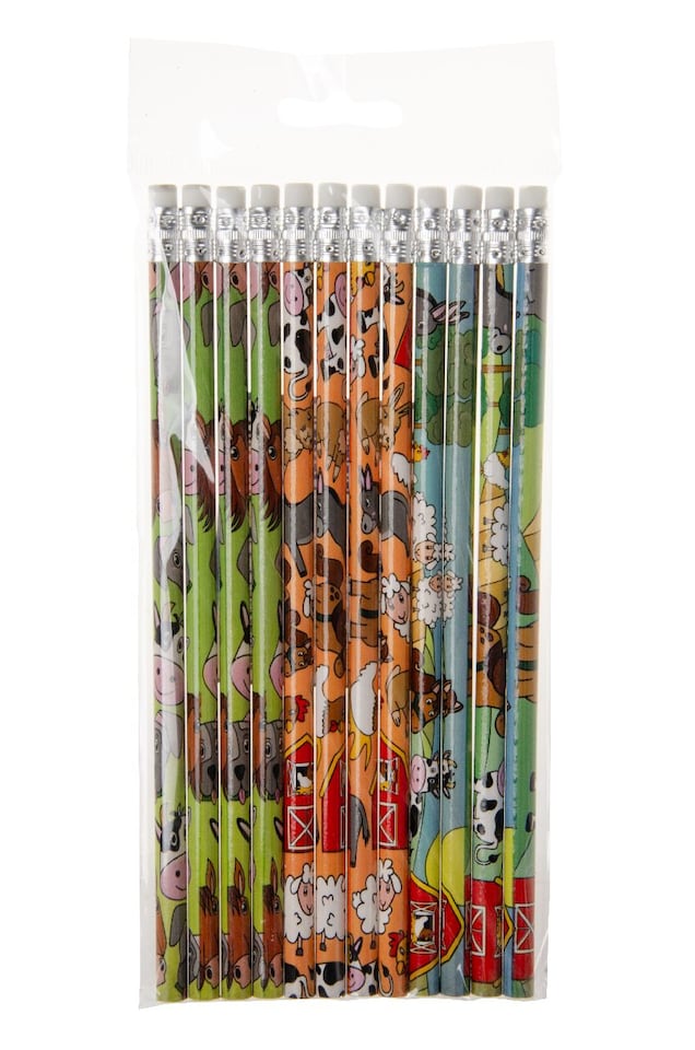 image 1 of Pack of 12 Farm Animals Design Pencils with Eraser