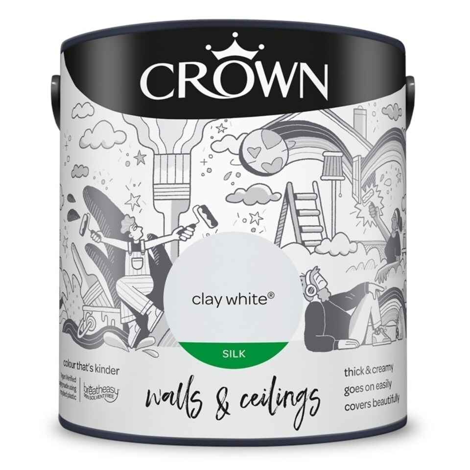 image 1 of Crown Walls & Ceilings Silk 2.5L Clay White