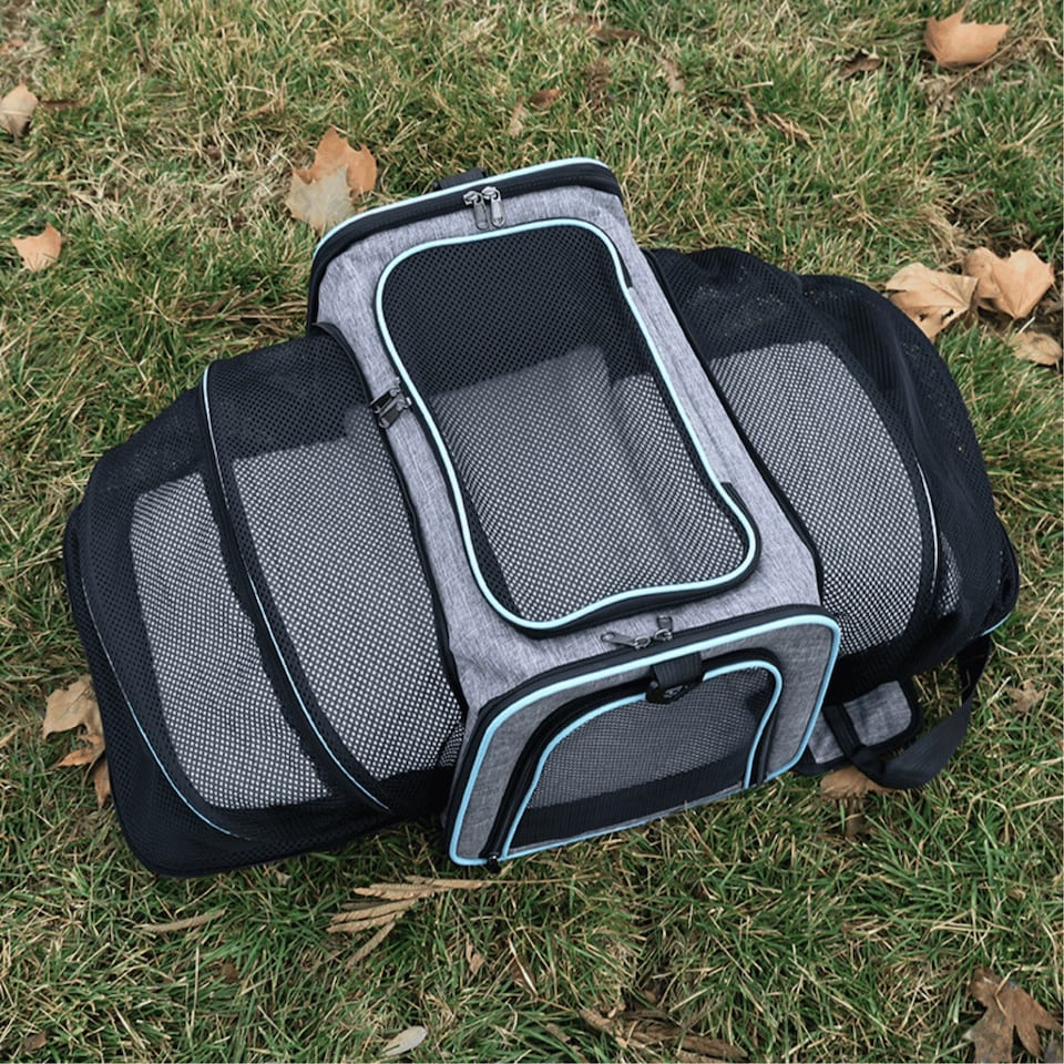 image 1 of Expandable Cat & Dog Carrier Bag - Airline Approved Pet Travel Bag with Mesh Windows - Soft-Sided Portable Cat Carrier