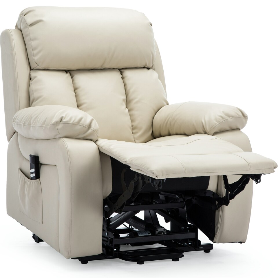 image 1 of Chester Dual Motor Rise Recliner Heat and Massage Bonded Leather Chair (Cream)