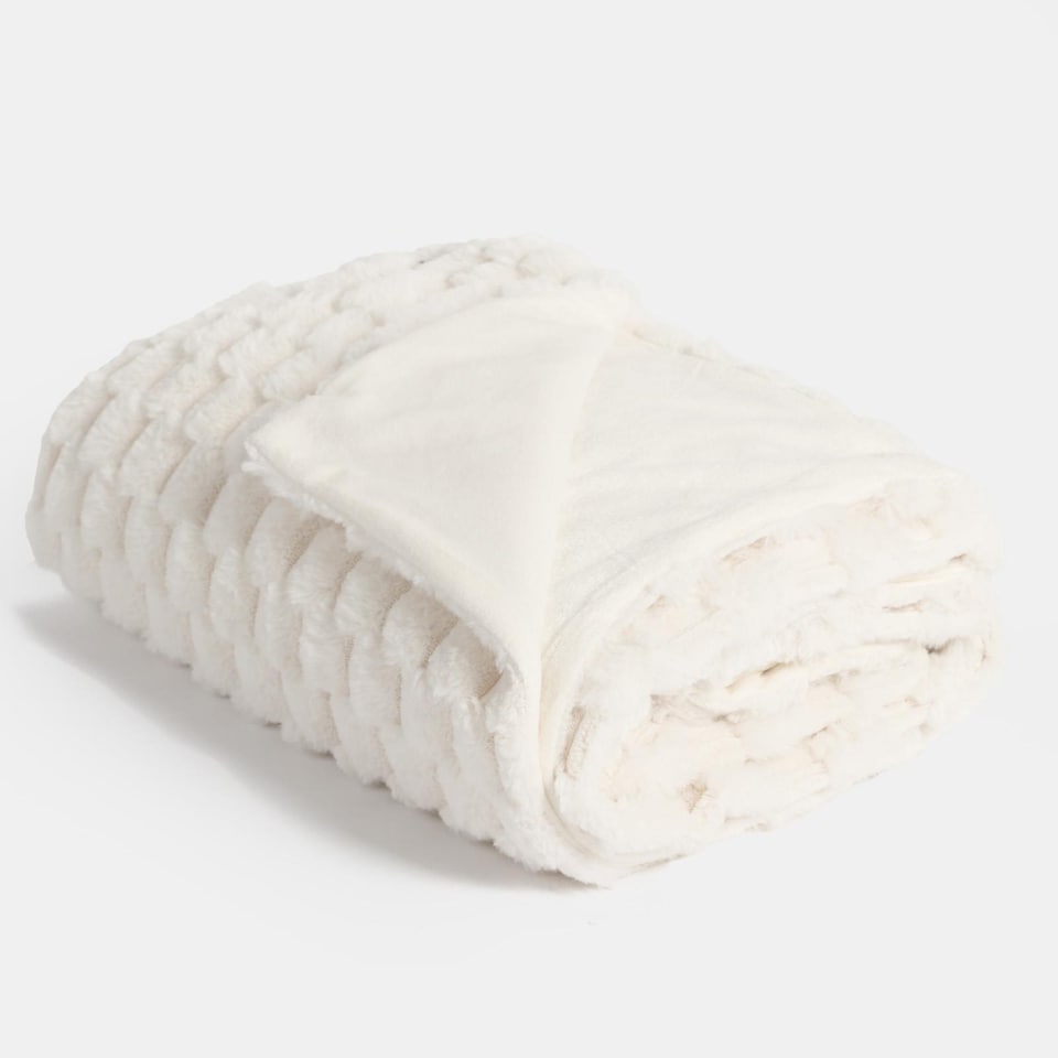 image 1 of OHS Soft Waffle Fleece Faux Fur Thick Blanket Throw