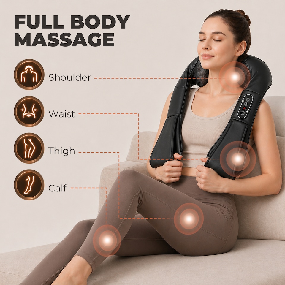 image 1 of HOMCOM Neck Massager with Heat, Deep Tissue Shiatsu 3D Kneading Massager