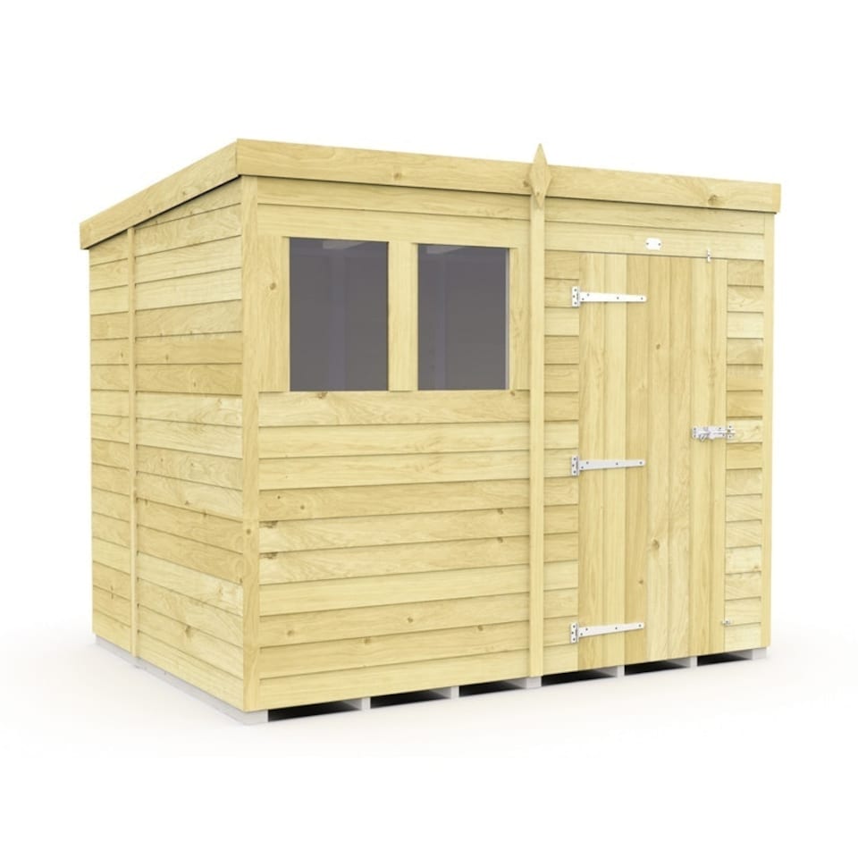 image 1 of 8 x 6 Feet Pent Shed - Single Door With Windows - Wood - L178 x W243 x H201 cm | Brown