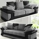 image 2 of Toledo 5 Seater Grey Jumbo Cord 3+2 Sofa Set With a Modern Black Leather Trim Grey | A  sleek black leather trim