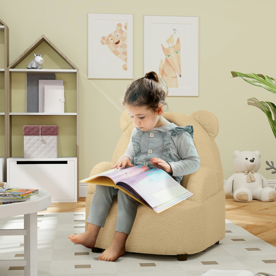image 1 of AIYAPLAY Kids Armchair, Bear Shaped Toddler Sofa Chair for Bedroom - Pink