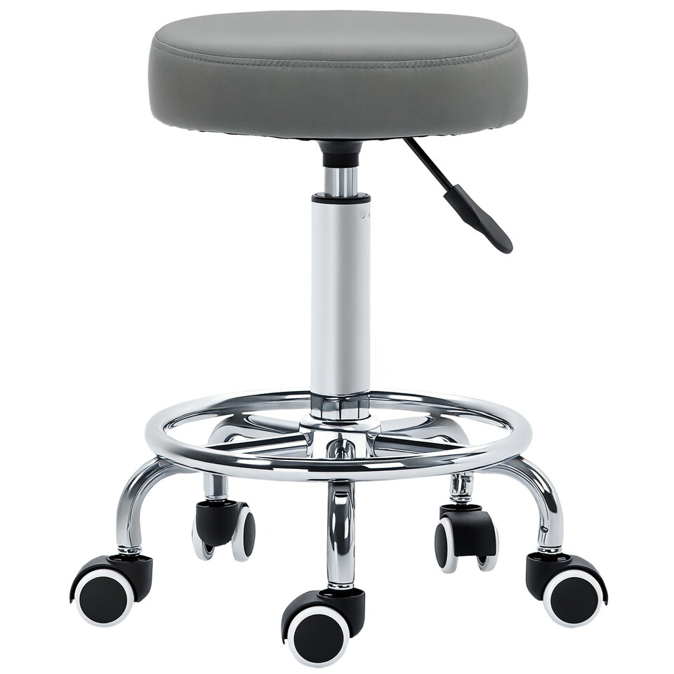 image 1 of Vinsetto Round PU leather Salon Beautician Stool Adjustable Height, Grey