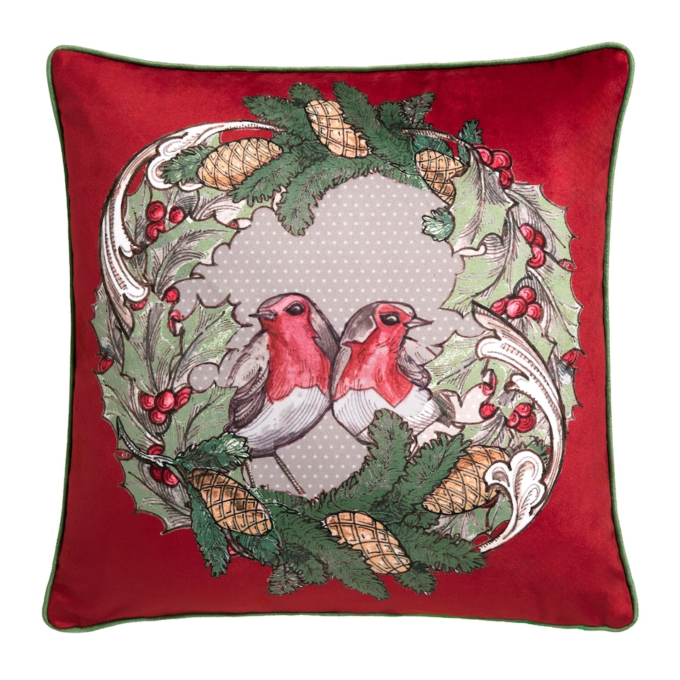image 1 of Laurence Llewelyn-Bowen Festive Robin Cushion Cover Red