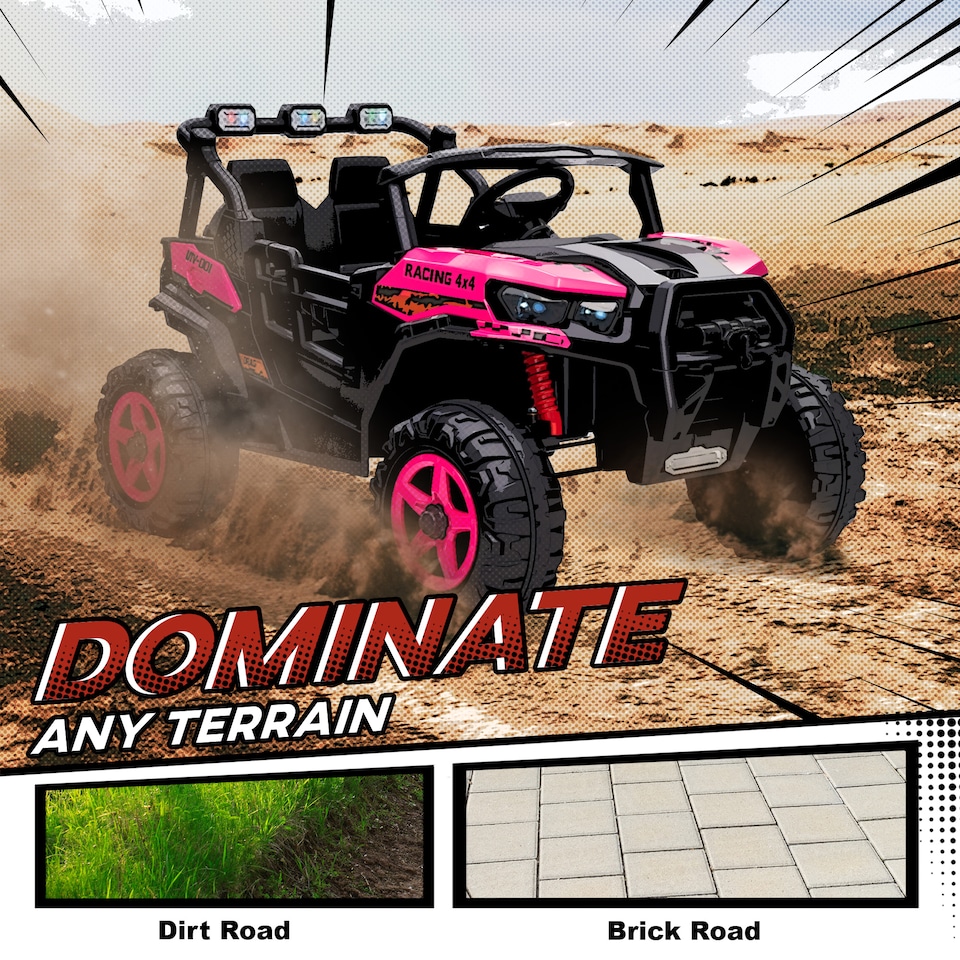 image 1 of AIYAPLAY 24V Electric Ride on Car, 2-Seater Electric Car for Kids with Remote Control, Light, Bluetooth, Soft Start, Suspension Spring, 2 Motors Children Ride on Toy UTV Truck | Pink