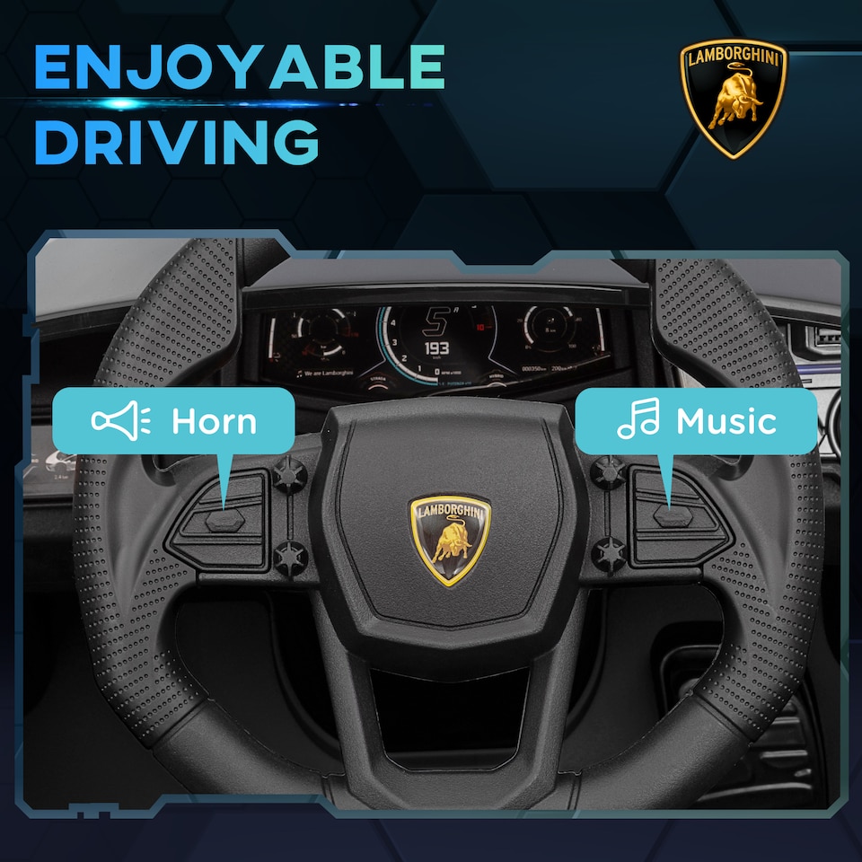 image 1 of AIYAPLAY Lamborghini Revuelto Licensed Kid Electric Car, 12V Kids Electric Ride On with Butterfly Doors, Suspension, Remote Control, LED Lights, Horn, USB, MP3 for 3-5 Years, Black