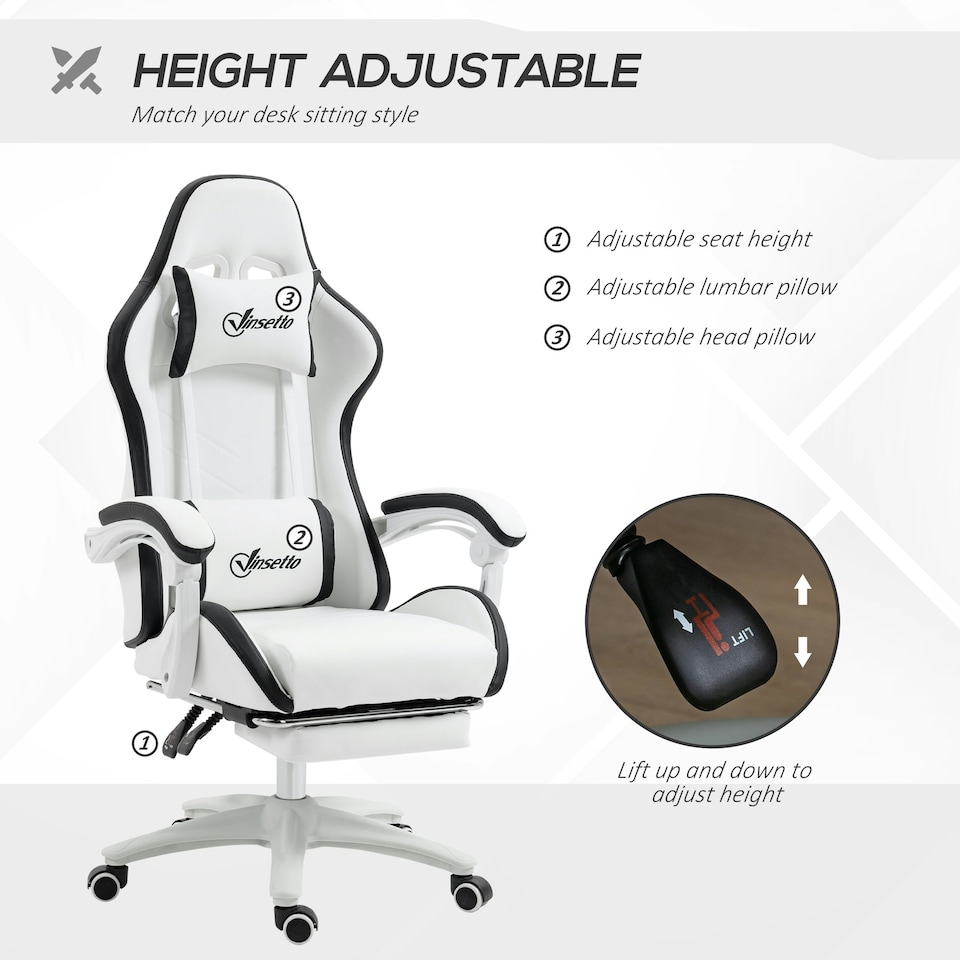 image 1 of Vinsetto Racing Style Gaming Chair with Reclining Function, White and Black