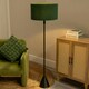 image 2 of ValueLights Mitch Forest Green Drum Lamp Shade Black Wood Stem Triangle Floor Lamp with Bulb Black