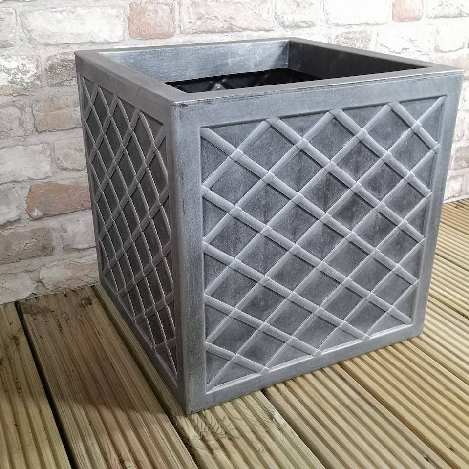 image 1 of Large Lazio Square Grey Pewter Garden Planter 39cm H x 39cm  W | Grey | Grey