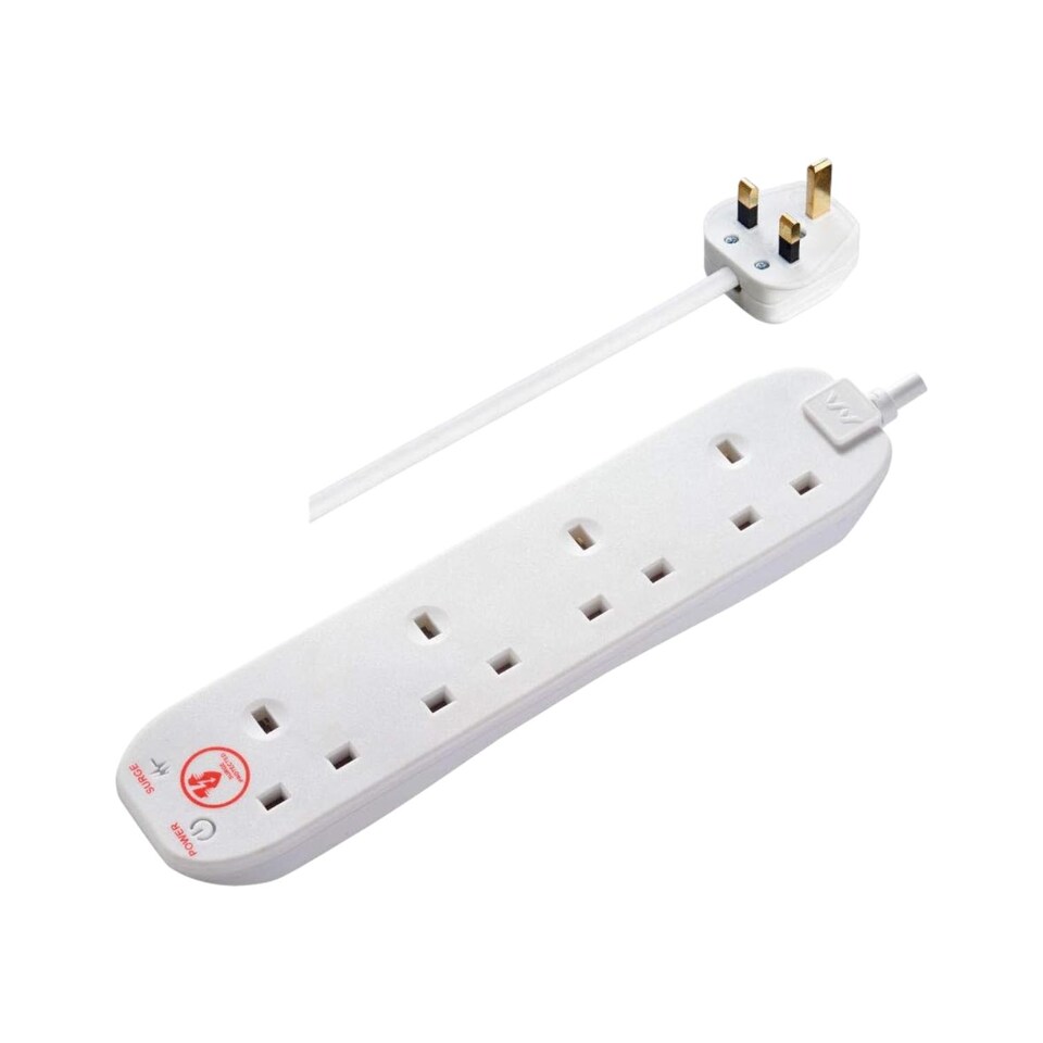 image 1 of Masterplug 4 Socket Surge Protected Extension Lead 4M Cable 13A Power Strip White UK Plug for Home and Office Use