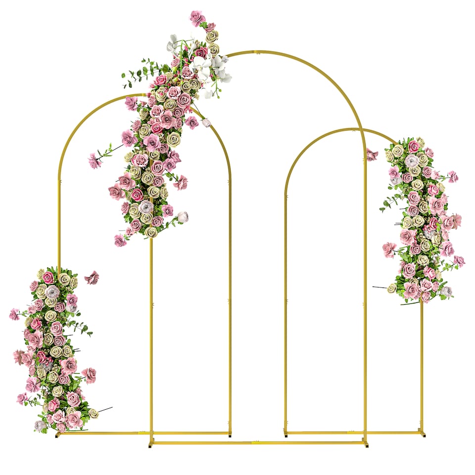 image 1 of Outsunny Wedding Arch Frame Set, 2.2, 2, 1.8 m Arch Backdrop Stand Gold Tone