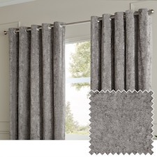 Paoletti Lustre Velvet Fully Lined Eyelet Curtain Pair, Pewter, (W) 229 x (D) 183cm | Grey | Pewter | 1