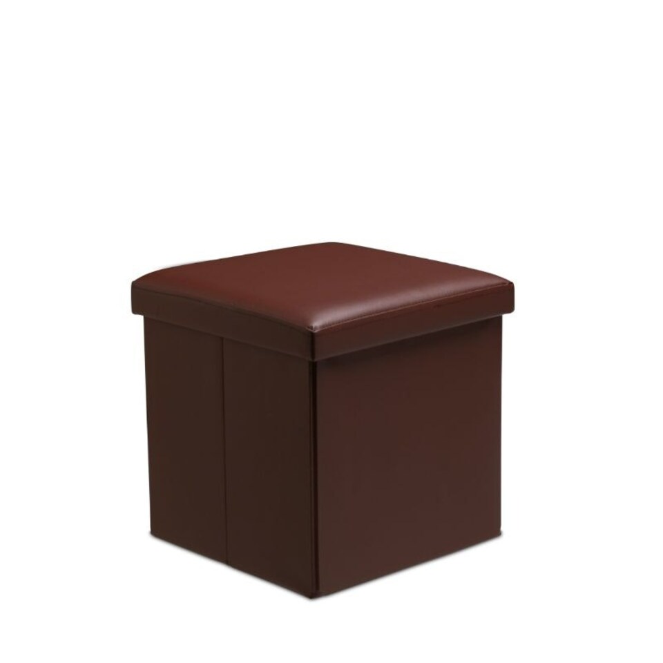 image 1 of Faux Leather Storage Ottoman Storage Box With Lid Foldable - 38x38x38cm Square Red