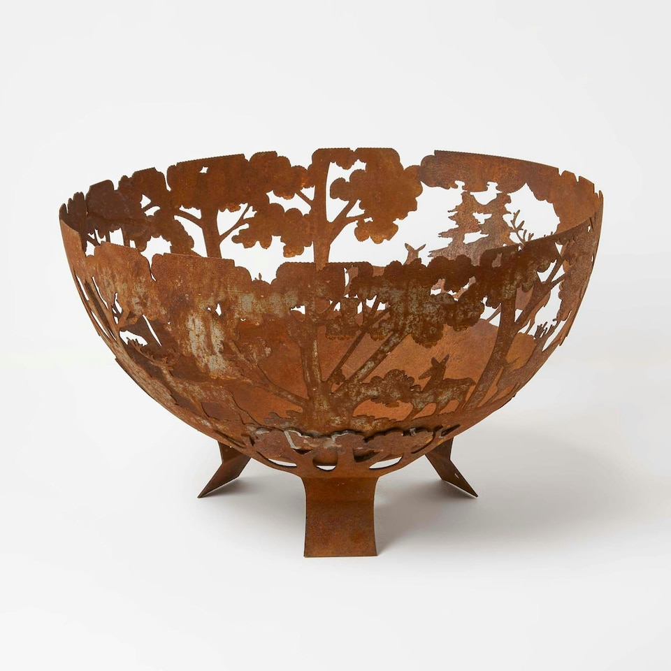 image 1 of Homescapes Decorative Fire Bowl with Laser Cut Woodland Scene