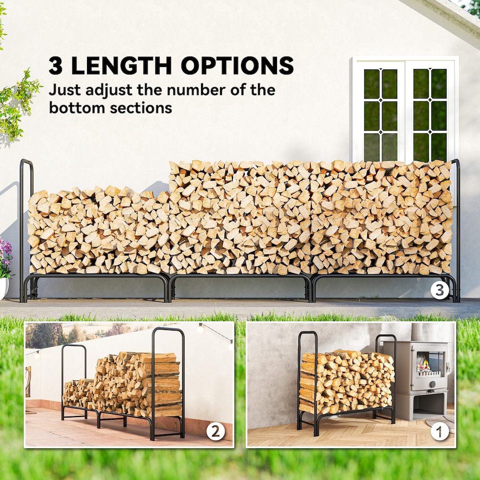 image 1 of Outsunny Metal Firewood Rack, Log Holder, 300 x 36 x 99 cm, Dark Green