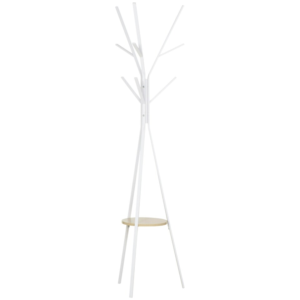 image 1 of HOMCOM 180cm Free Standing Coat Rack Metal Shelf Holder Stand White