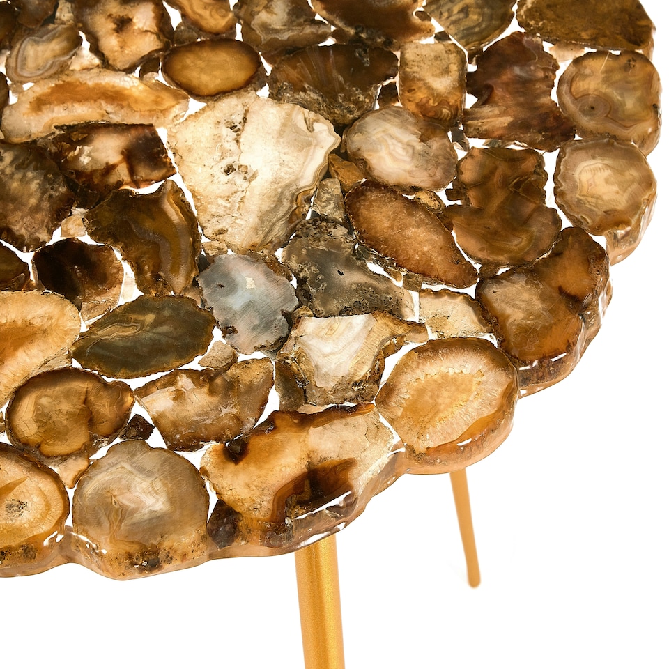 image 1 of Modern Low Side Table With Agate Stone Top, Distinctive Petrified Wood Top Modern Side Table For Livingroom | Cream