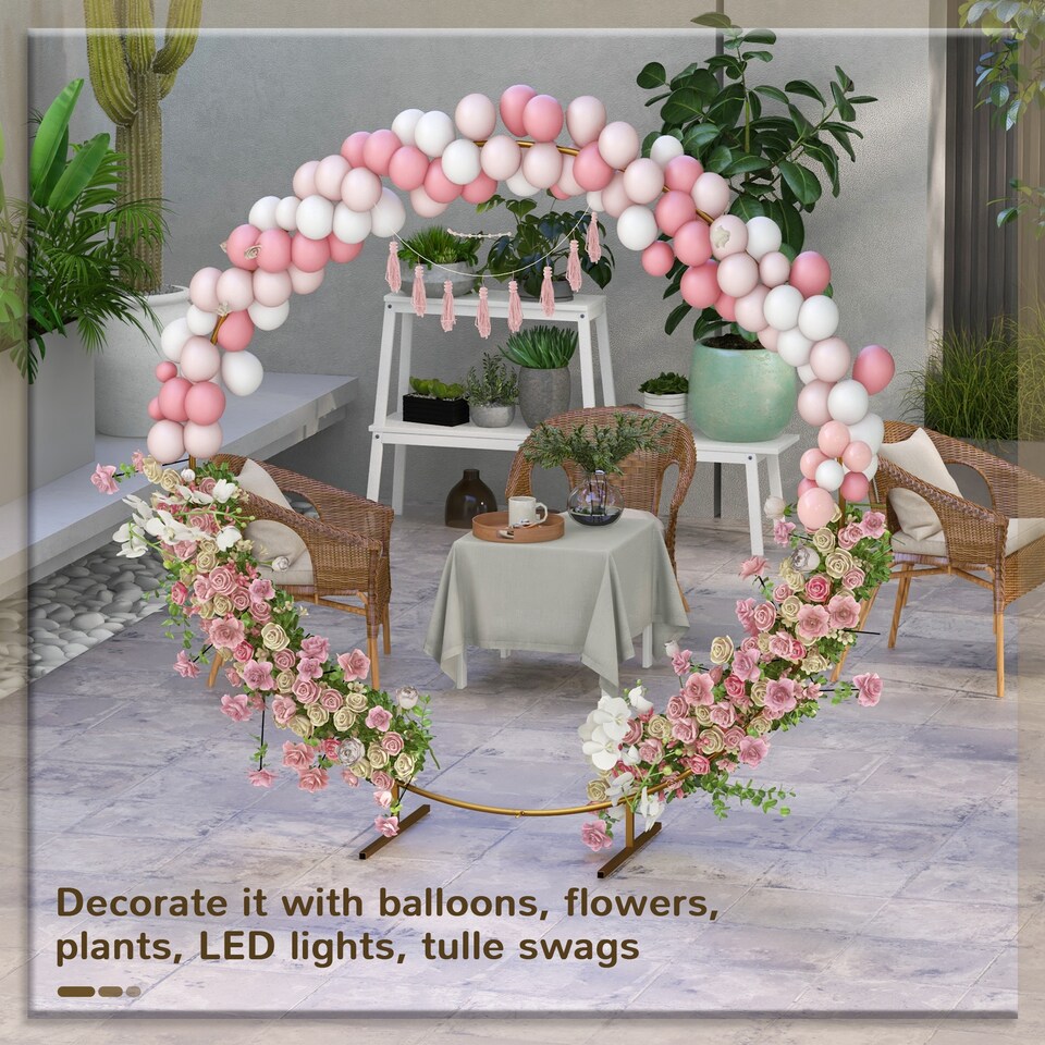image 1 of Outsunny 222cm Gold Tone Wedding Arch Round Backdrop Stand for Birthday Party | Gold | Gold Tone | 222 x 60 x 224 cm